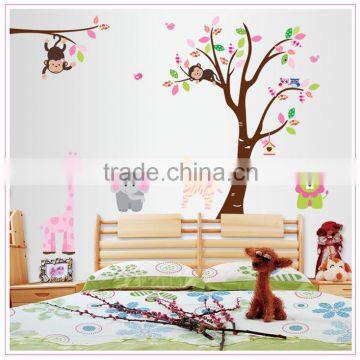 Removable PVC Wall Sticker Monkey Owl Animals Tree Vinyl Wall Decal Stickers Kids Room