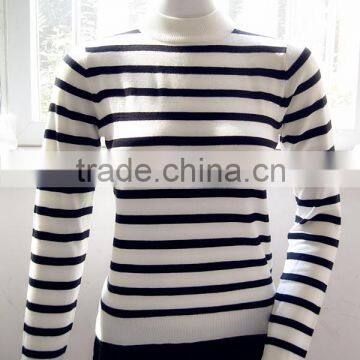 Casual fresh knitting wear lady simple stripe little high neck sweater pullover