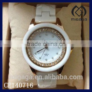 fashionable cz stone bezel ceramics watch quartz movement-japanese quartz watch ceramic strap