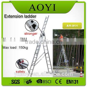 Secure D type 3 sections 6.7 meter Aluminum extension ladder telescopic ladder