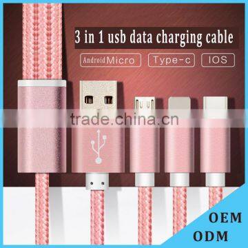 multi-function usb multi charger charging plug USB data line cable 8pins micro type c 3 in 1 for iPhone and Android