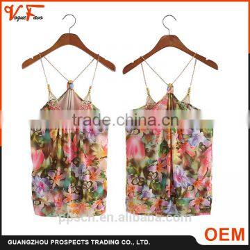 2016 Latest fashion design Chinese wholesale OEM customized beaded mesh Suspenders cross back sexy lady top