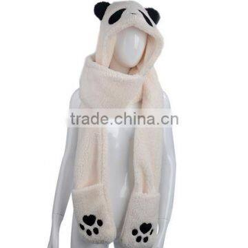 Cute Plush Winter Animal Panda Fleece Long Hooded Hat Scarf