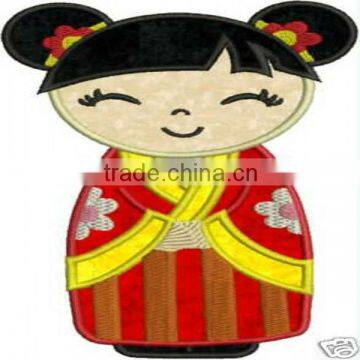 china dolls machine embroidery cartoon applique