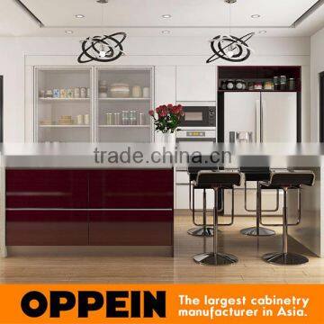 New Design White and Red Lacquer Finish Wood Veneer Kitchen Furniture With Island photo-4