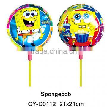 2016New arrival spongebob shaped foil balloon cup stick round shaped helium balloon for party decratiion