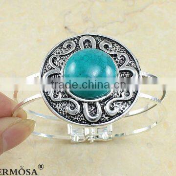 HUGE Sun Green Turquoise Vintage 925 Sterling Silver Open Cuff Bangle