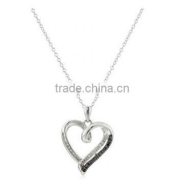 Sterling Silver Black and White Round Diamond Heart Pendant Silver Diamond Heart Pendant for women