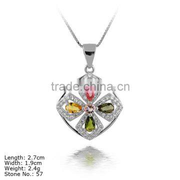 PZA2-038 2016 Hot Diamond Shaped Jewelry 925 Silver Jewelry Pendant with CZ Stone Diamond Shaped Flower Pendant