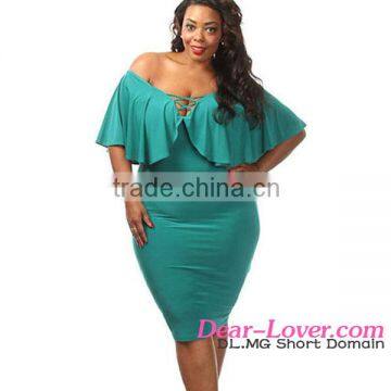 Cheap Wholesale Green Plus Size Ruffle Lace Up Girl Daily Wear Dress