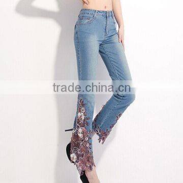 2015 new summer elastic lace bead embroidery flared pants nine