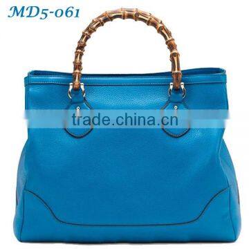 Selling Women trendy Genuine Leather bag.bamboo pole handle tote bag