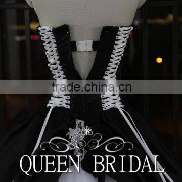 Real Works Strapless Black and White Wedding Dresses 2015 Ball Gown photo-6