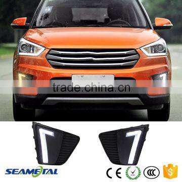 12V Car Daytime Running Lights DRL Driving Light Turn Signal Fog Lamp White Turn Yellow LED DRL For Hyundai IX25 Creta 2015