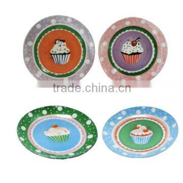 High quality wholesale bulk custome decal Unique colorful 7" ceramic plate with cake design