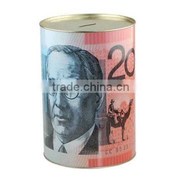 with interesting design and cheap money tin box