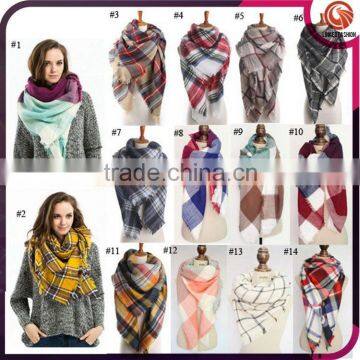 wholesale 19 colors winter tartan scarf women fashion blanket plaid knit scarf