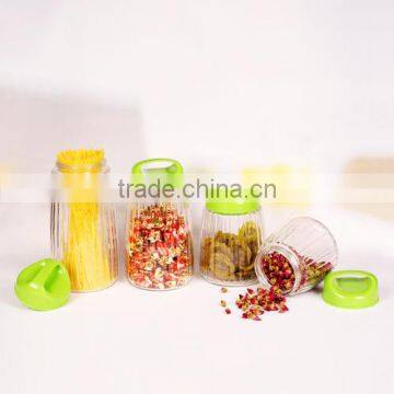 4pcs glass storage jars with plastc handle lid