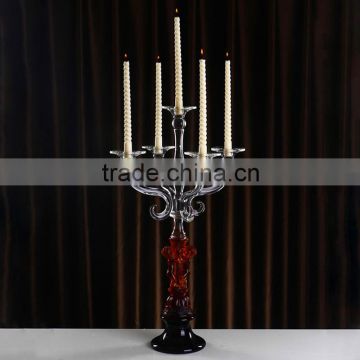 long stemed 5 arms with base-engraved crystal candle holder