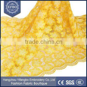 2016 fancy new lace designs polyester chemical guipure lace / embroidery yellow African lace fabrics cord