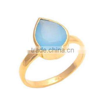 The Gopali Jewellers Aqua Blue Chalcedony Gemstone Rings -Vermeil Gold