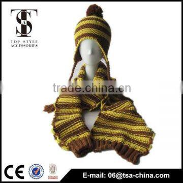 bicolor 100% acrylic knitted scarf & hat sets