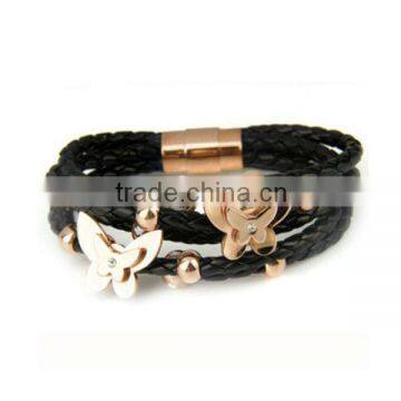 Popular design infinity magnetic bracelet leather with gold plated stainless steel lock LB2081-2