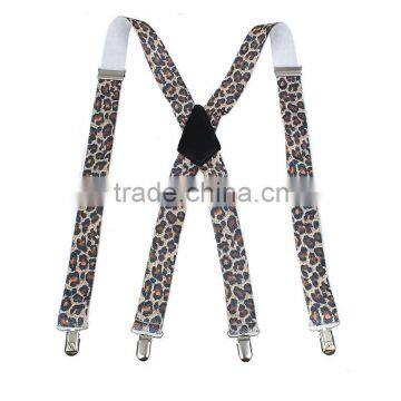 High quality girls pants jeans suspenders leopard printed X shape suspenders