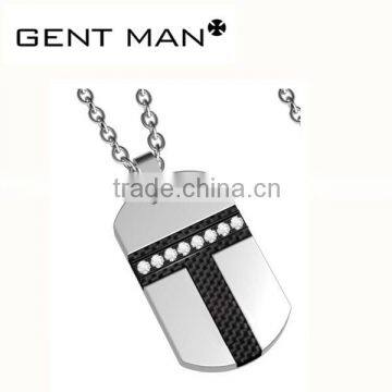 Coolman fashion jewelry 316L stainless steel and carbon fiber cross dog tag pendant