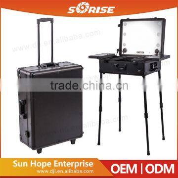 Europe Design Commercial Beauty Makeup Aluminum Trolley Case With Light and Mirror Quality Choice photo-2