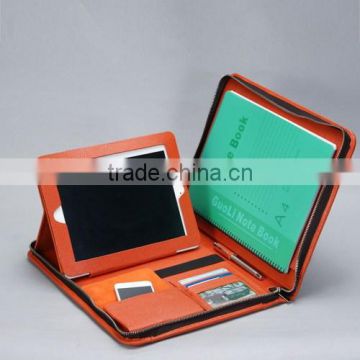 Zippered Genuine Leather Portfolio for iPad and Tablet PC (Orange)