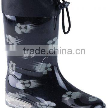 beautiful black football design boy transpare pvc rain boot with collar