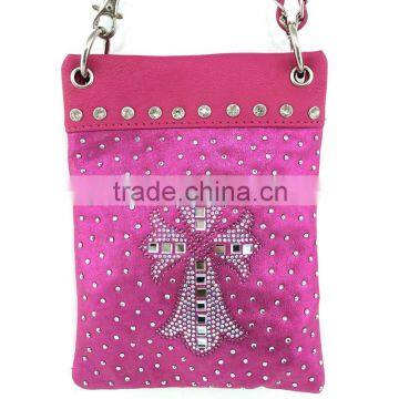 Pink Women Crossbody Western Mini Messenger Bag with Rhinestone Cross