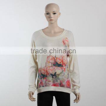 F5W13055 Flower Pattern Print Sweatshirt