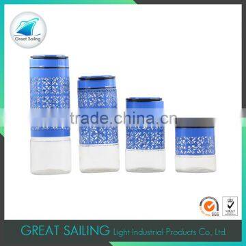 4 pcs set stainless steel lid blue harbor glass storage jar with handle