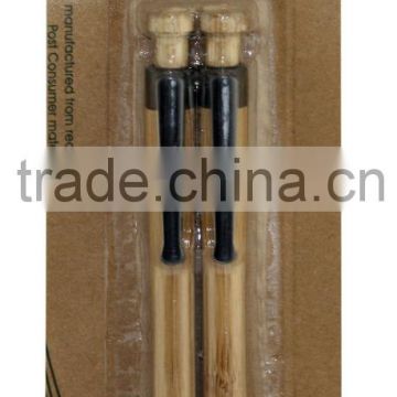 2pc black plastic clip bamboo barrel gel ink pen in blister card