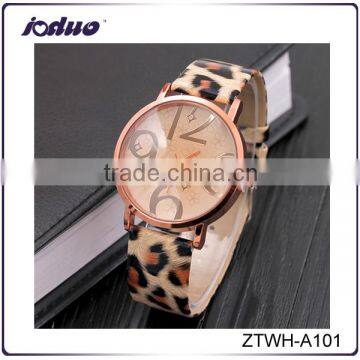 Latest Design Rose Gold Leather Leopard Watch For Women