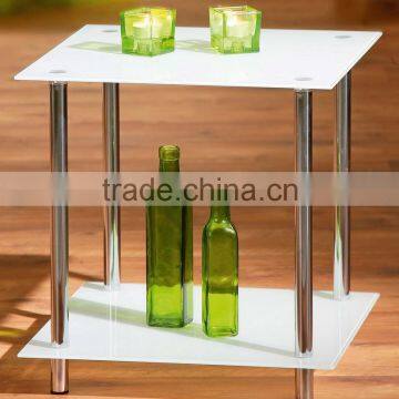 2 Tier White Square Glass Coffee Table Metal Base