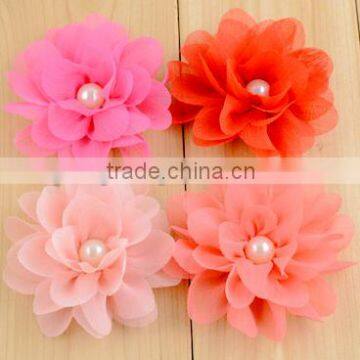 scallop chiffon fabric flower pearl center accessories