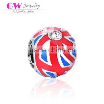 D197 hot sale diy uk flag silver beads with crystal,enamel red and blue charm