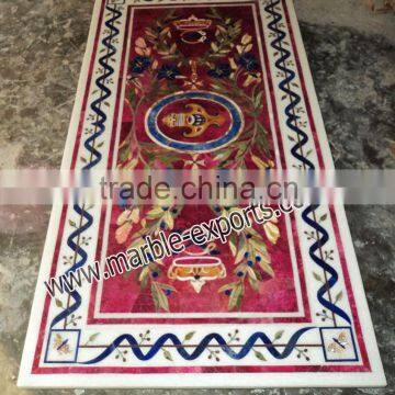 Pink semi precious stone Inlay Table top pietra dura dining table top