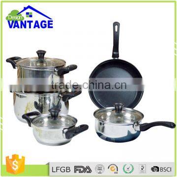 9pcs cooking frypa, cassorle, saucepan stainless steel non-stick cookware set for ceramic cooker