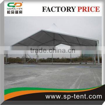 European structure Marquee with a pointed roof and half of an 10m octagon tent at two ends