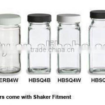 Spice Jar Square Glass 4 oz With Shaker Fitment and Black Lid