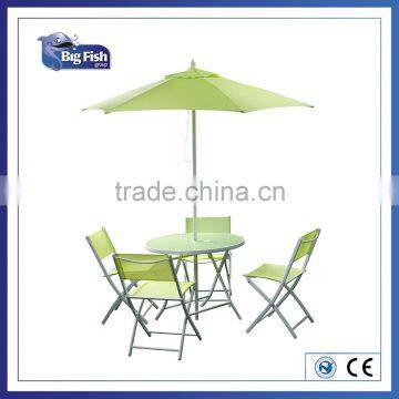 6 piece garden patio furniture with 4 folding Chairs & 1table & Parasol