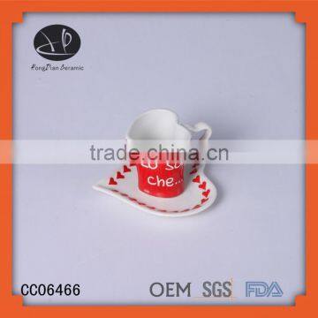 lovely ceramic heart shaped tea cup and saucer ,heart cup and saucer for gifts,heart cup