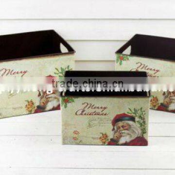 Santa Clause antique rectangular decorative metal containers for home decoration