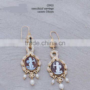 Express Classic 925 Silver Middle East Cameo Earrings With Pearl Made in Italy O903 Cameo 16mm And P903 Cameo 16mm photo-3
