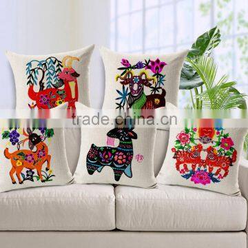 Chinese paper cutting printed linen throw pillow cover STPC042