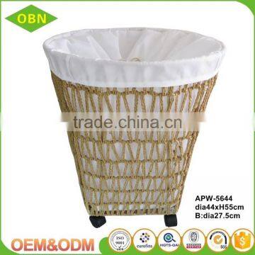 Home Large Storage Handmade Twist Paper Laundry Basket With Wheels photo-2